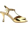 Ferragamo Golden Ely Open Toe Heels In Golden