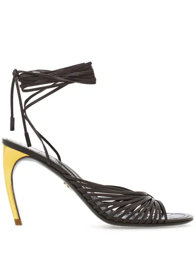 Ferragamo Curved-heel Atena Sandals In Brown