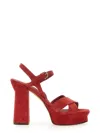 Ferragamo Elevated Suede Sandals With 11.5 Cm Heel In Red