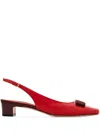 Ferragamo Block Heel Leather Slingback Sandals In Red