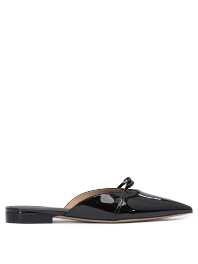 Ferragamo Bow Patent Pointed Toe Sandals In Black