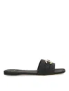 Ferragamo Leather Slides With Flat Sole And Gold-tone Hardware In Black