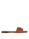 Ferragamo Leather Flat Sandals With Logo In Brown