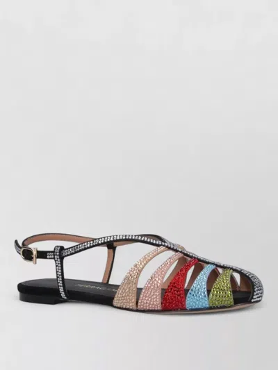 Ferragamo Sandals Flat Sole Open Toe Rhinestones In Multi