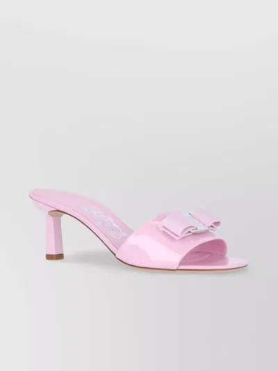 Ferragamo Iconic Vara Bow Patent Leather Sandals For Women In Bubble Gum