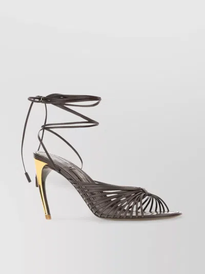 FERRAGAMO SANDALS LEATHER GOLD-TONE HEEL