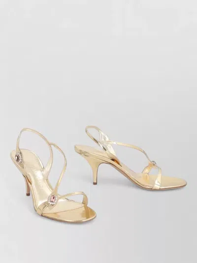 Ferragamo Laminated Leather Sandals With Rhinestones In Animal Print