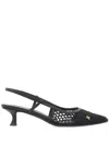 Ferragamo Klizia 40 Vara Plate Slingback Mesh Pumps In Nero/gros