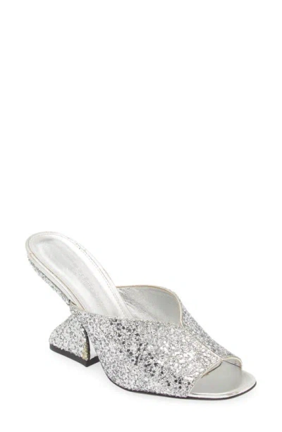 Ferragamo Sansu Glitter F-heel Sandal In Silver