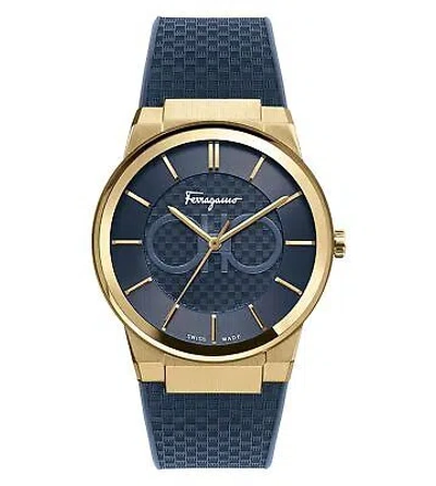 Pre-owned Ferragamo Sapphire Chronograph Mens Sfhp00220 Watch Rubber Strap Blue Dial 42mm