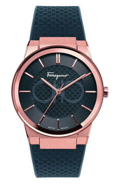 Pre-owned Ferragamo Sapphire Chronograph Mens Sfhp00420 Watch Rubber Strap Black Dial 42mm