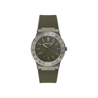 Pre-owned Ferragamo Sapphire Logo Recycled Pu Watch 'gun' | Black | Men's Size Onesize