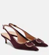 Ferragamo Sara 40 Gancini Suede Slingback Pumps In Burgundy
