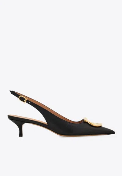 Ferragamo Sara 40 Maxi Gancini Slingback Pumps In Black