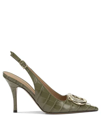 Ferragamo Sara 95 Croc-effect Leather Slingback Pumps In Green
