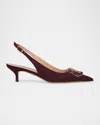 Ferragamo Sara 40 Gancini Suede Slingback Pumps In Burgundy