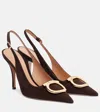 Ferragamo Sara Maxi Gancini Suede Slingback Pumps