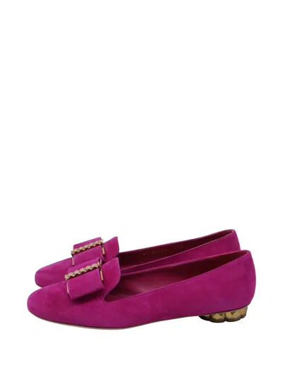 Pre-owned Ferragamo Sarno Bow-accent Loafers In Pink