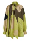 Ferragamo Silk Shirt With Sash In Citronella/cement