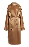 Ferragamo Satin-blend Fringe Trench Coat In Brown