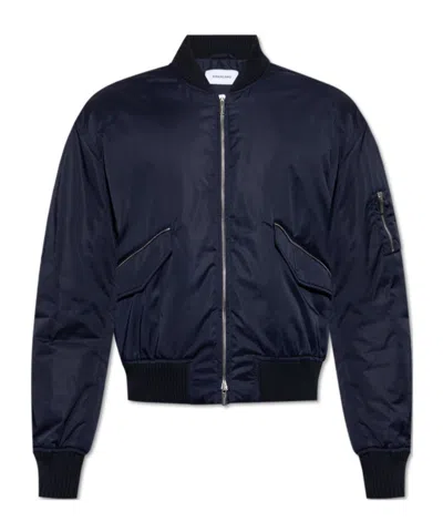 Ferragamo Satin Bomber Jacket In Blue