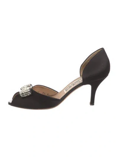 Pre-owned Ferragamo Satin Bow Accents D'orsay Pumps In Black