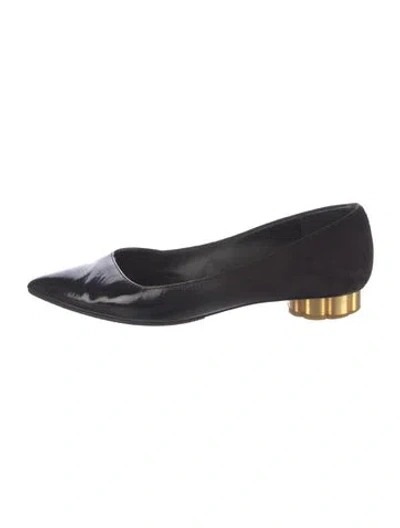 Pre-owned Ferragamo Satin Bow Accents Flats In Black