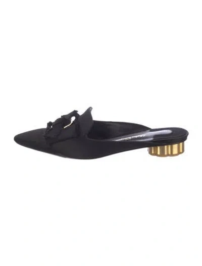 Pre-owned Ferragamo Satin Bow Accents Mules In Black