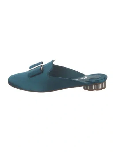 Pre-owned Ferragamo Satin Bow Accents Mules In Blue