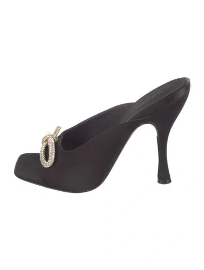 Pre-owned Ferragamo Satin Bow Accents Slides In Black