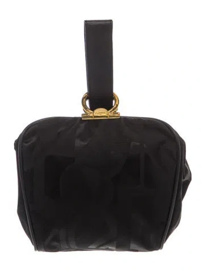 Pre-owned Ferragamo Satin Clutch In Black