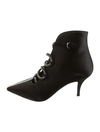 Pre-owned Ferragamo Satin Crystal Embellishments Boots In Black