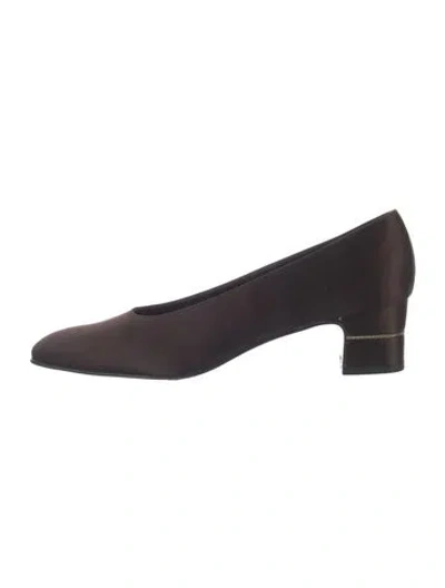 Pre-owned Ferragamo Satin Crystal Embellishments Pumps In Brown