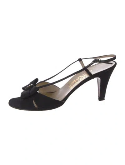 Pre-owned Ferragamo Satin Crystal Embellishments Slingback Sandals In Black