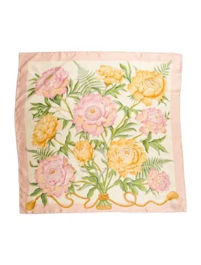 Pre-owned Ferragamo Satin Floral Print Scarf In Pink