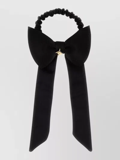 Ferragamo Satin Mini Scrunchie With Golden Metal Brooch Detail In Black