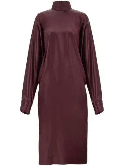 FERRAGAMO SATIN KLEID MIT STEHKRAGEN