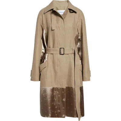 Ferragamo Satin Inset Belted Duster Coat In Brown