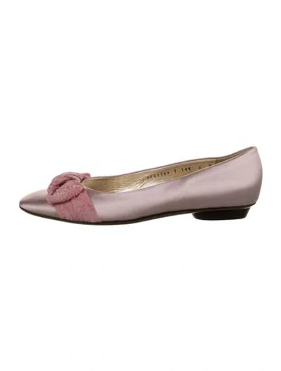 Pre-owned Ferragamo Satin Lace Pattern Ballet Flats In Pink