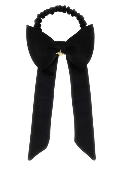 Ferragamo Satin Mini Scrunchie With Golden Metal Brooch Detail In Black