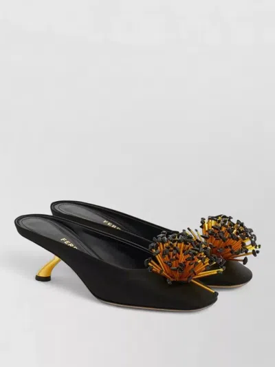 Ferragamo Black Heeled Sandals With Crystal Decoration On The Front In Fabric For Women