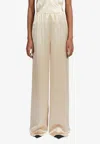 Ferragamo Woman Satin Pajama Trouser In Beige