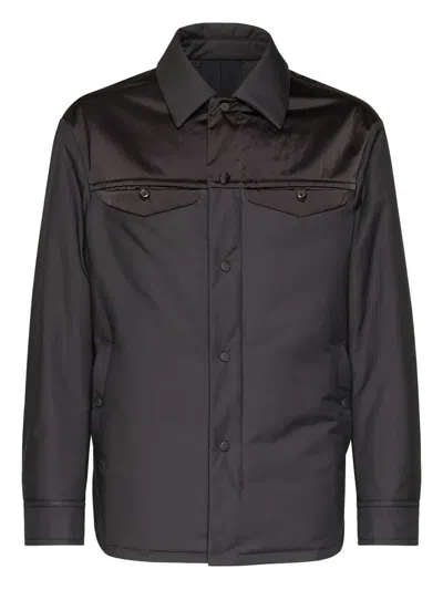 Ferragamo Satin-panel Shirt Jacket In Black