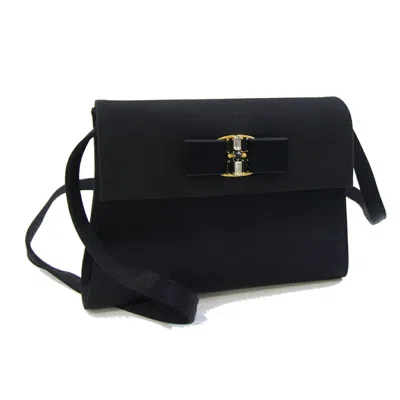 Pre-owned Ferragamo Satin Pochette Shoulder Bag () In Black