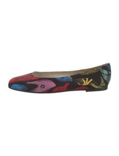 Pre-owned Ferragamo Satin Printed Ballet Flats In Blue