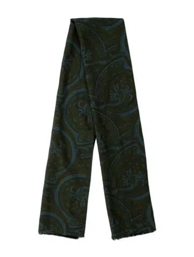 Pre-owned Ferragamo Satin Printed Scarf In Green