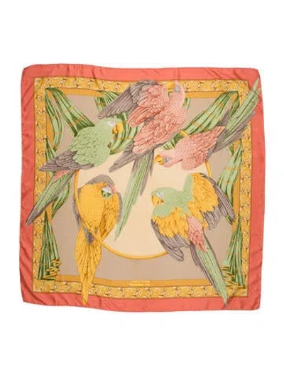 Pre-owned Ferragamo Satin Printed Scarf In Pink