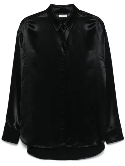 Ferragamo Satin Shirt In Black