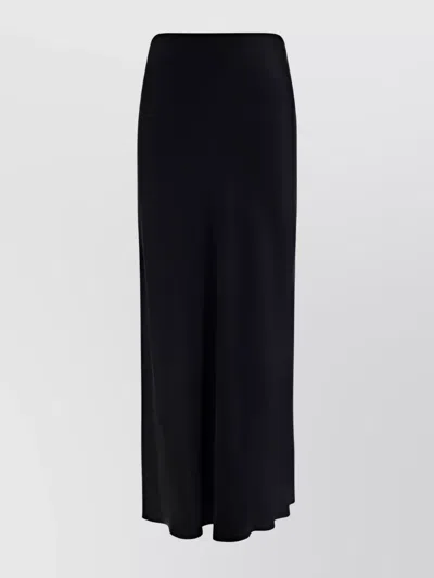 Ferragamo Satin Skirt Reaching Ankle With Side Slits In Black