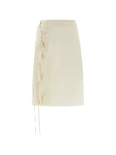 Ferragamo Satin Skirt With String Tie Detail In White